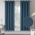 Dark Denim Blue Burlap Texture Linen 100% Blackout Curtains - Thermal