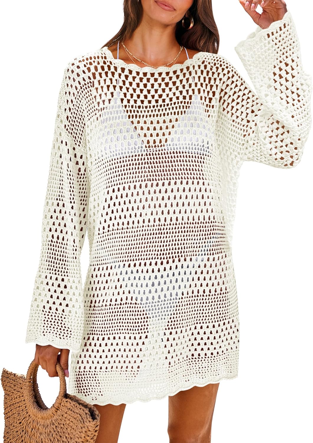 ANRABESS Women Swimsuit Crochet Swim Cover Up for Summer Fun