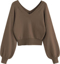 Cropped V-Neck Long Sleeve Sweater - Soft Knit Crop Pullover ZAFUL