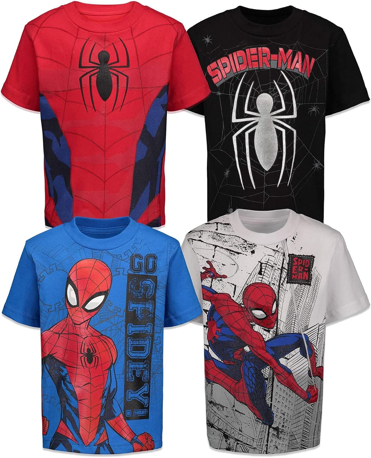 Marvel Spider-Man Toddler to Big Kid Pullover T-Shirts 4 Pack