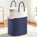 Laundry Basket 100L Blue Woven Cotton Rope Hamper - Versatile Storage