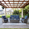 Wicker Outdoor Furniture Patio Conversation Set - Blue Cushion 6-Piece