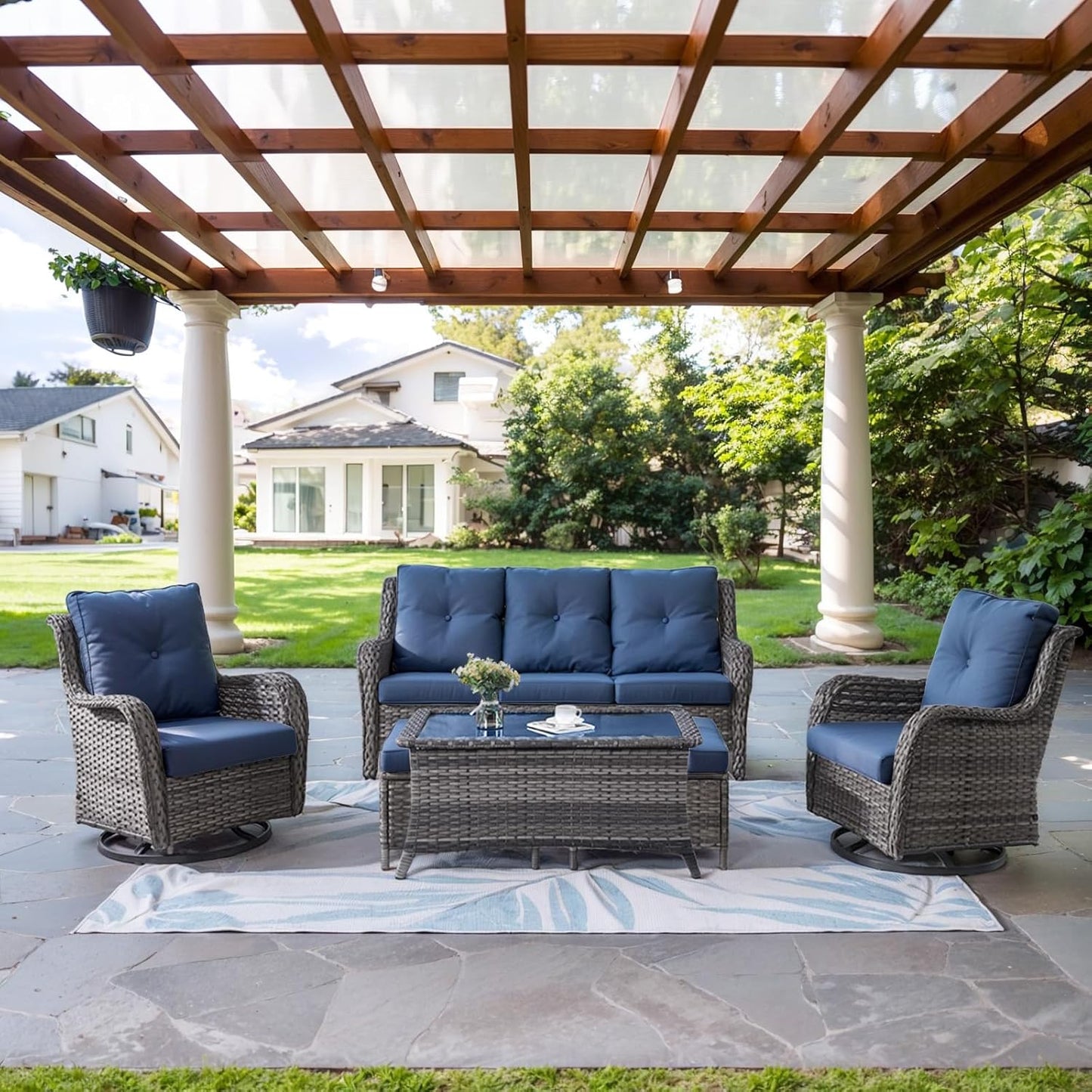 Wicker Outdoor Furniture Set - 6 Piece Patio Conversation Set