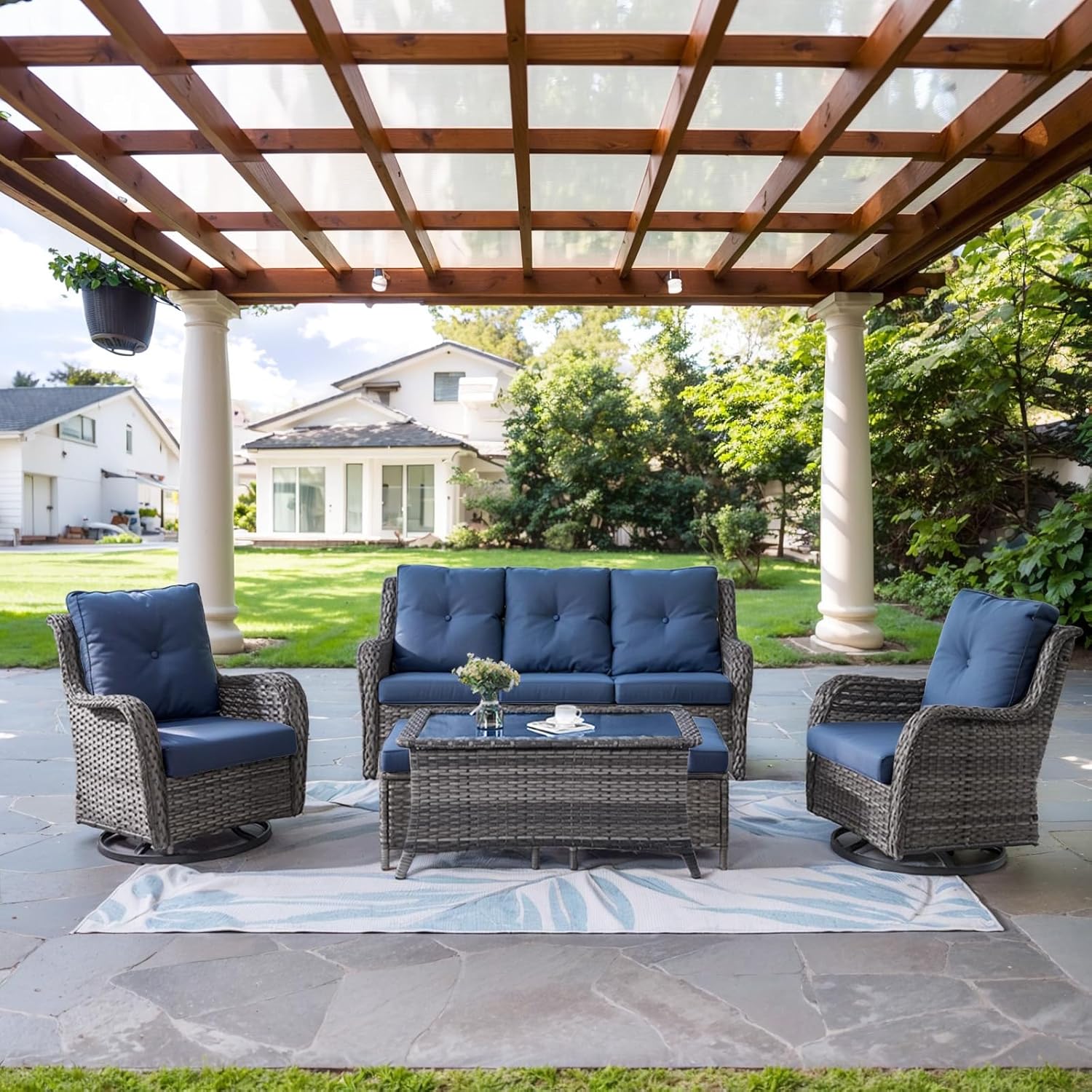 Wicker Outdoor Furniture Set - 6 Piece Patio Conversation Set