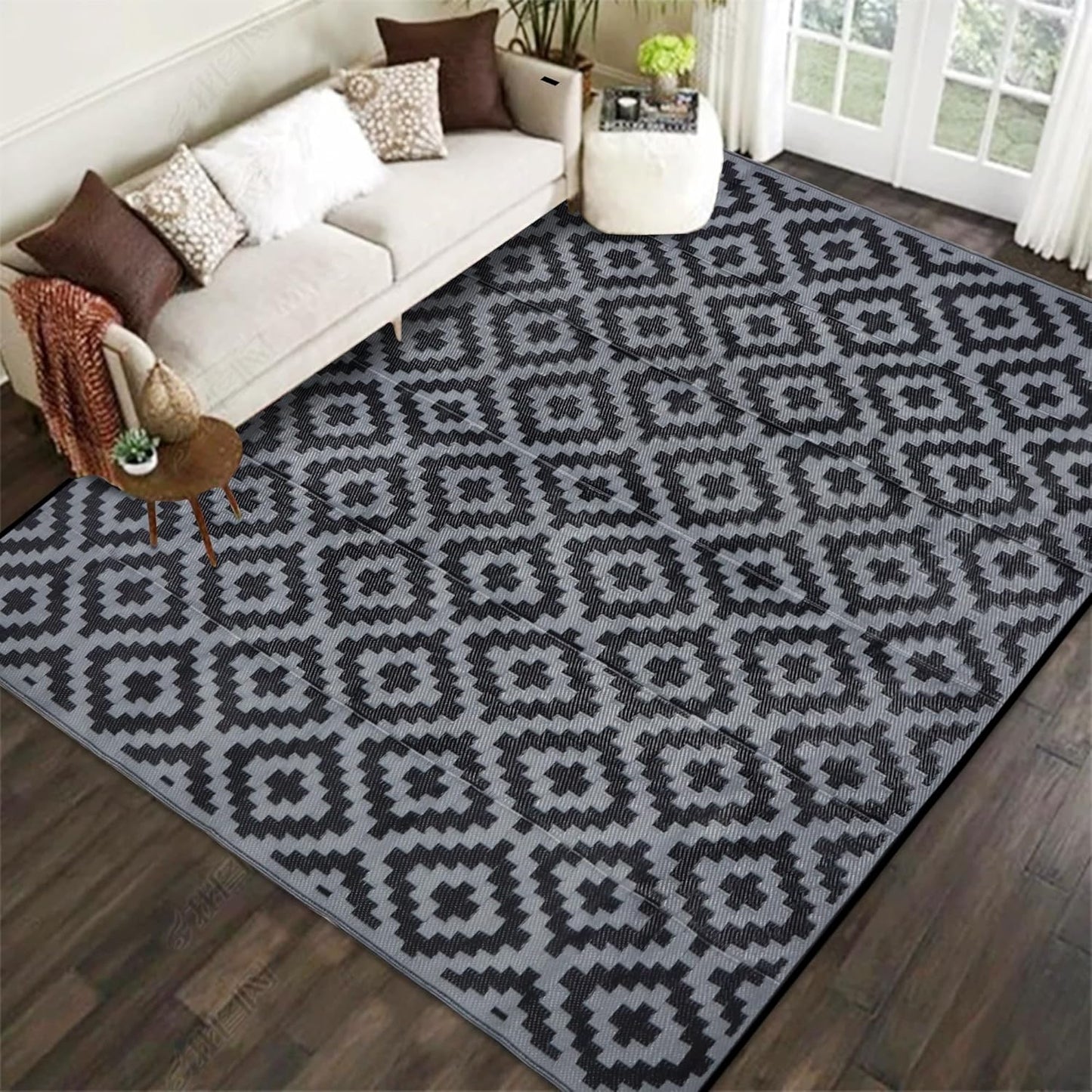SAND MINE Waterproof Outdoor Rug 8x8 ft for Patio and Camping