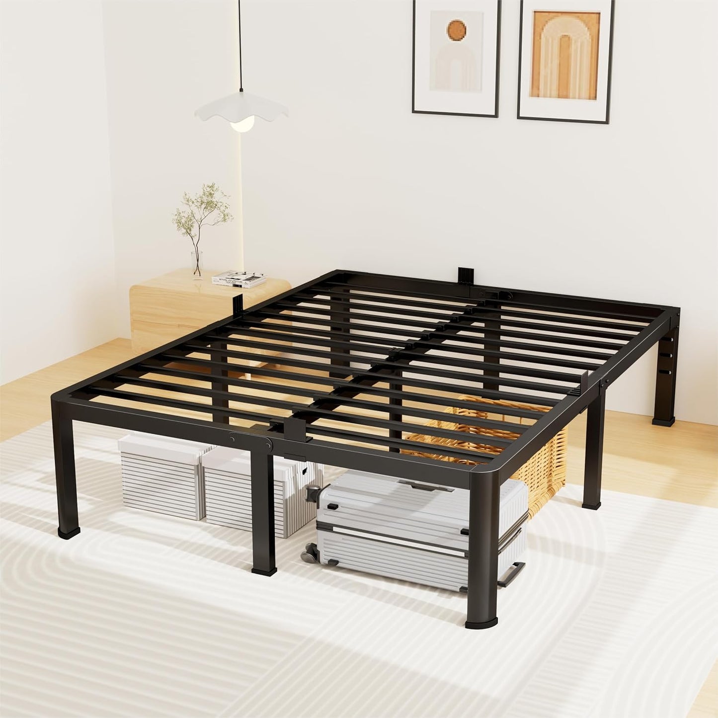 14 Inch King Bed Frame with Heavy Duty Steel Support Design
