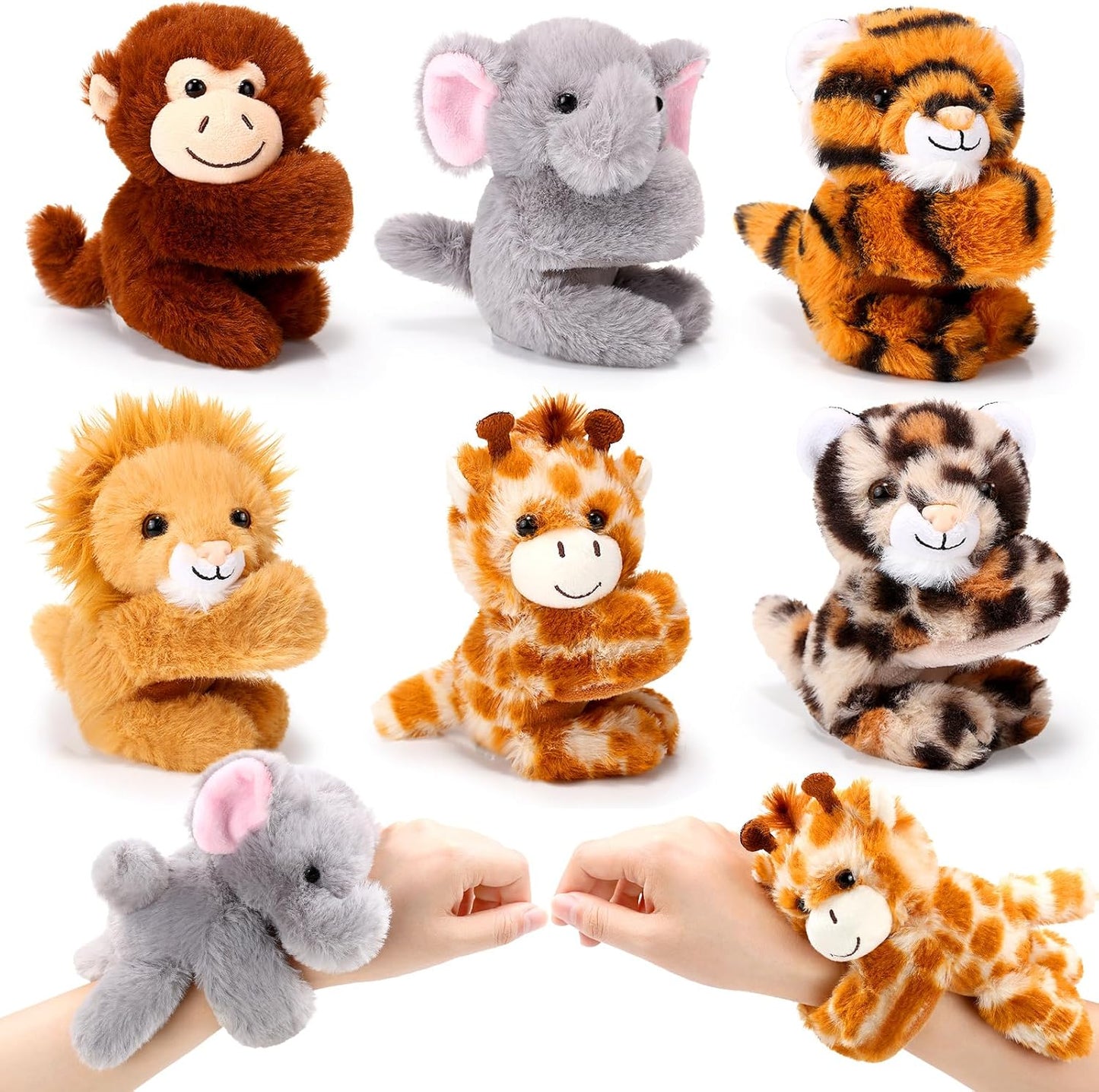 6 Pack Stuffed Animal Slap Bracelets for Kids - Cute Gifts
