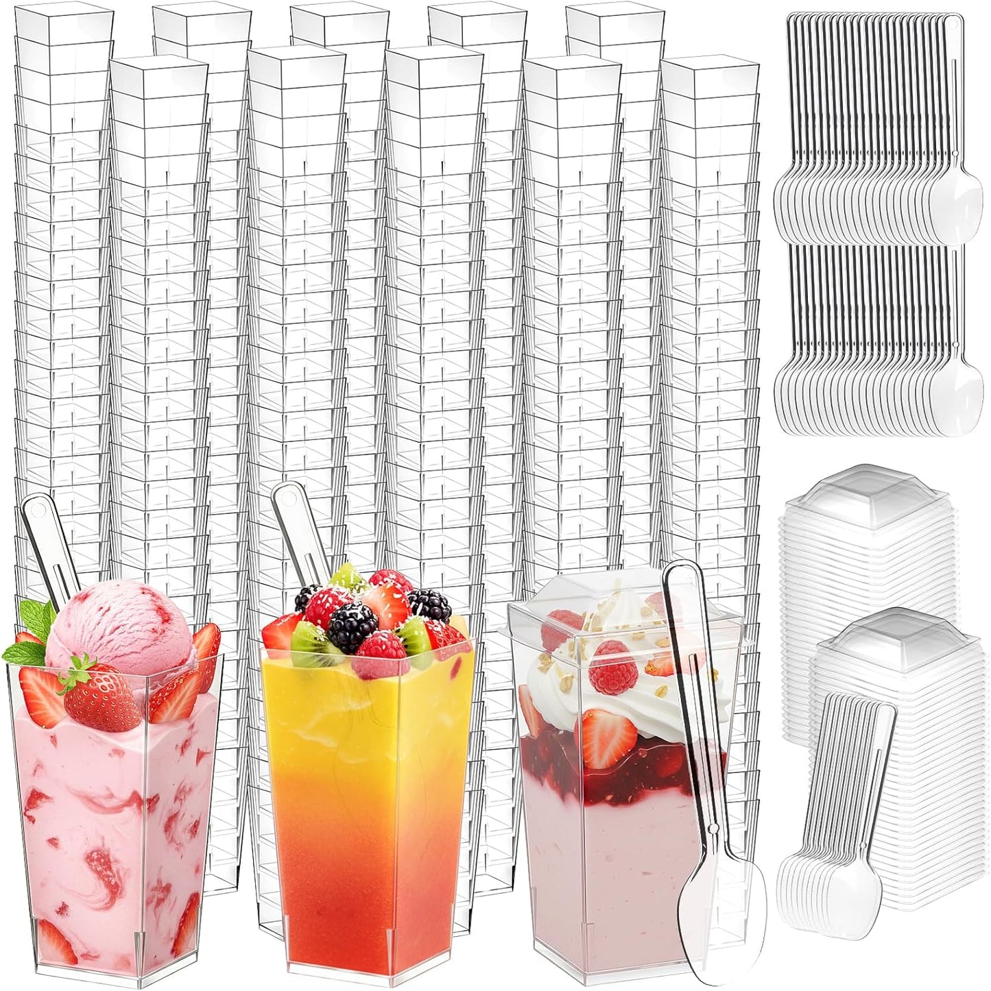 Mini Dessert Cups with Lids and Spoons for Parties and Events