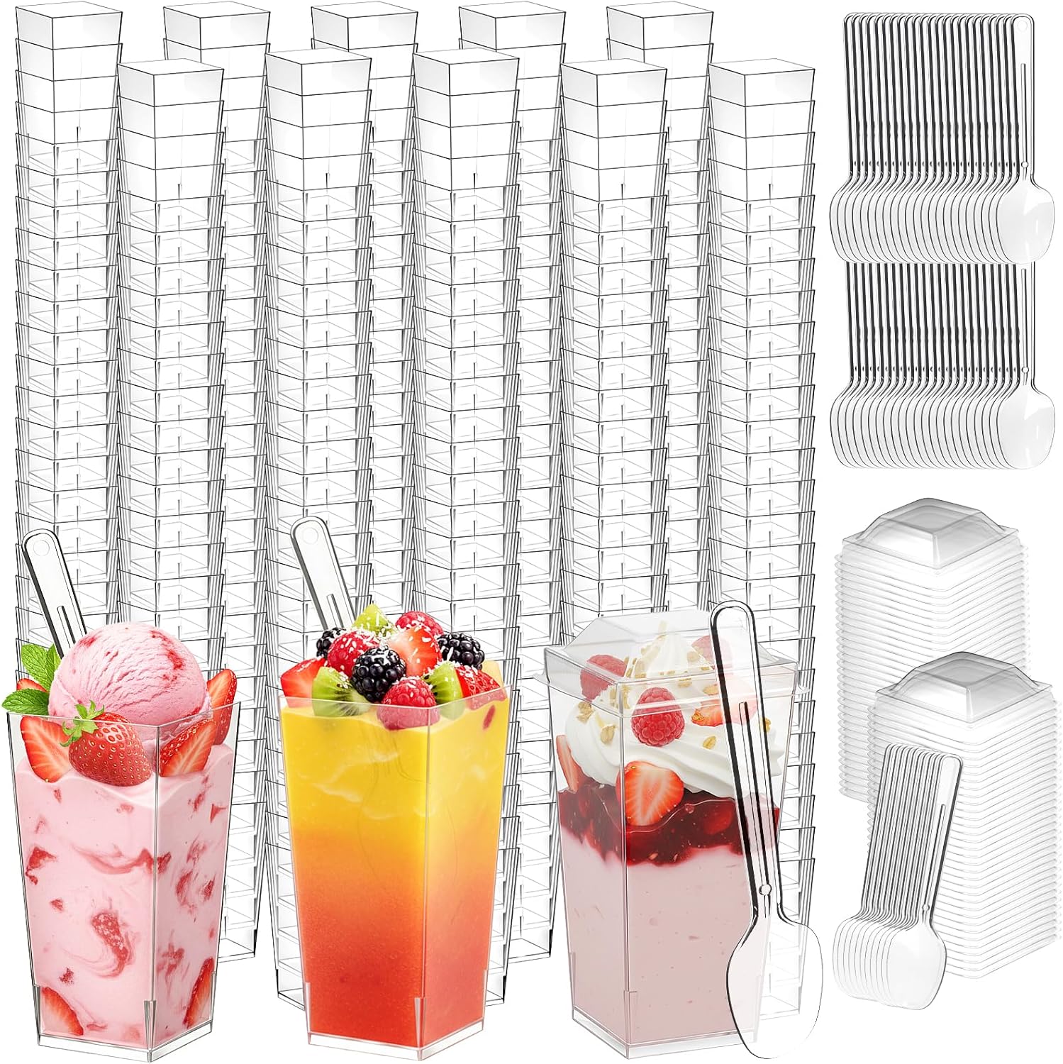 Mini Dessert Cups with Lids and Spoons for Parties and Events