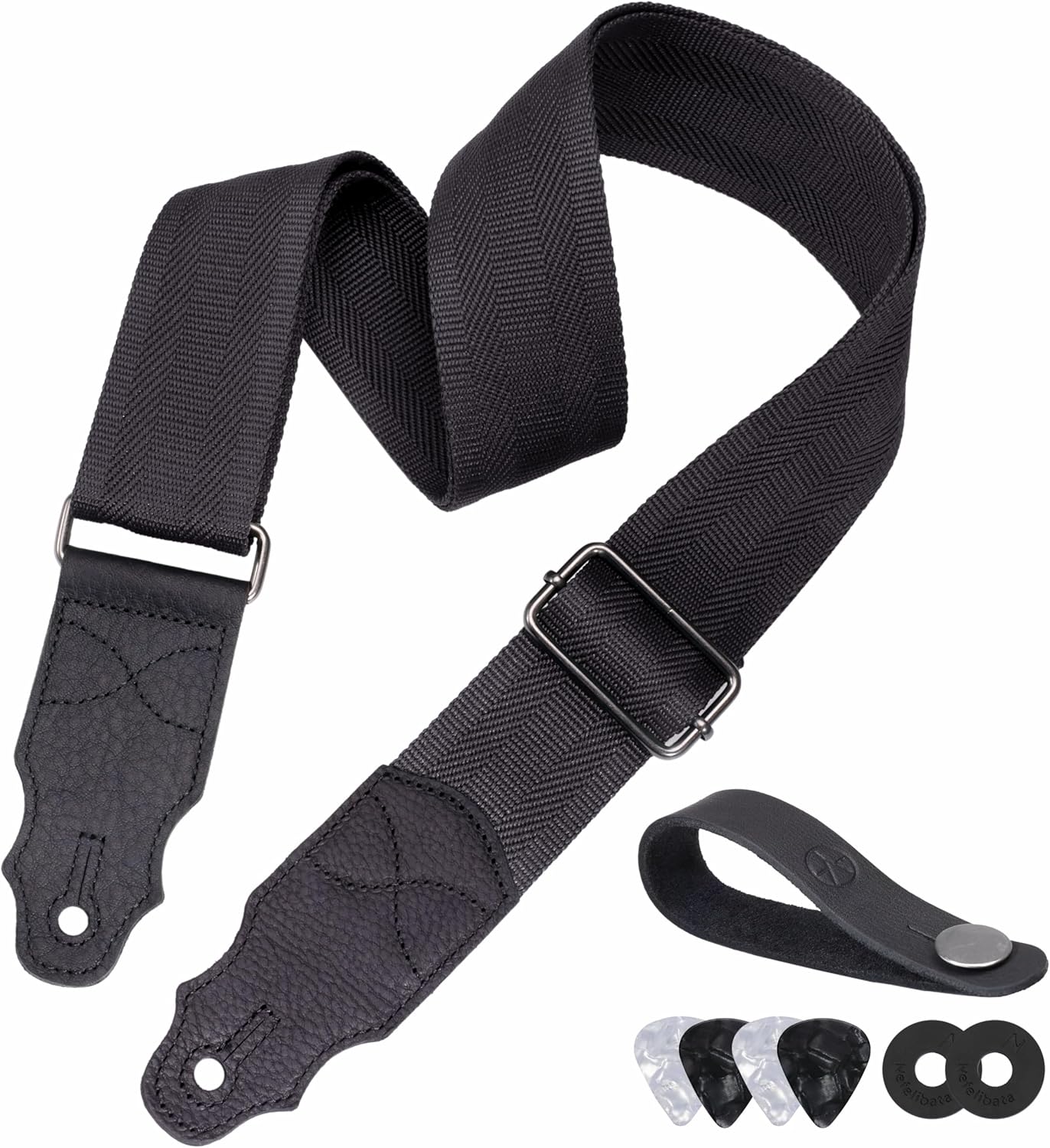 Premium Cowhide Guitar Strap Set