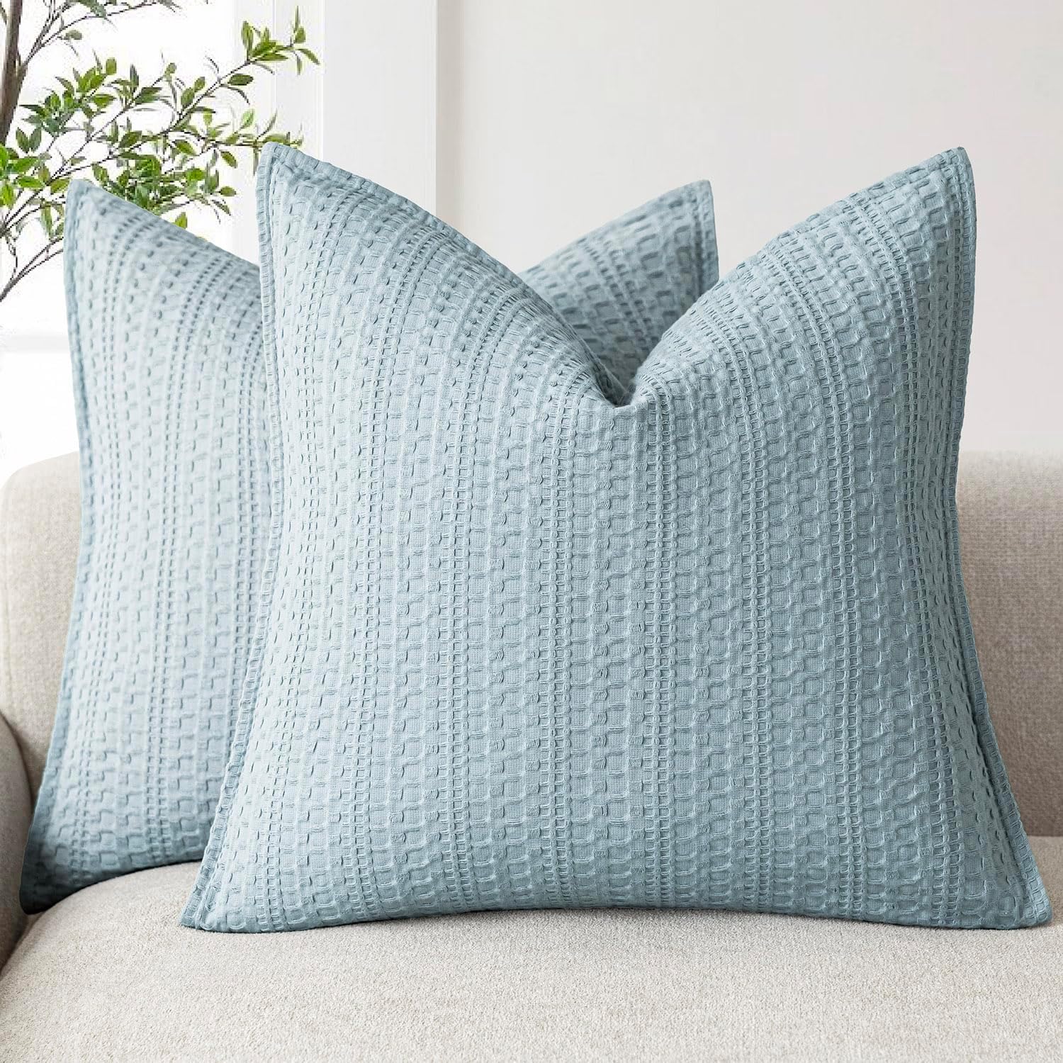 Foindtower Decorative Cotton Waffle Weave Pillow Covers Set of 2