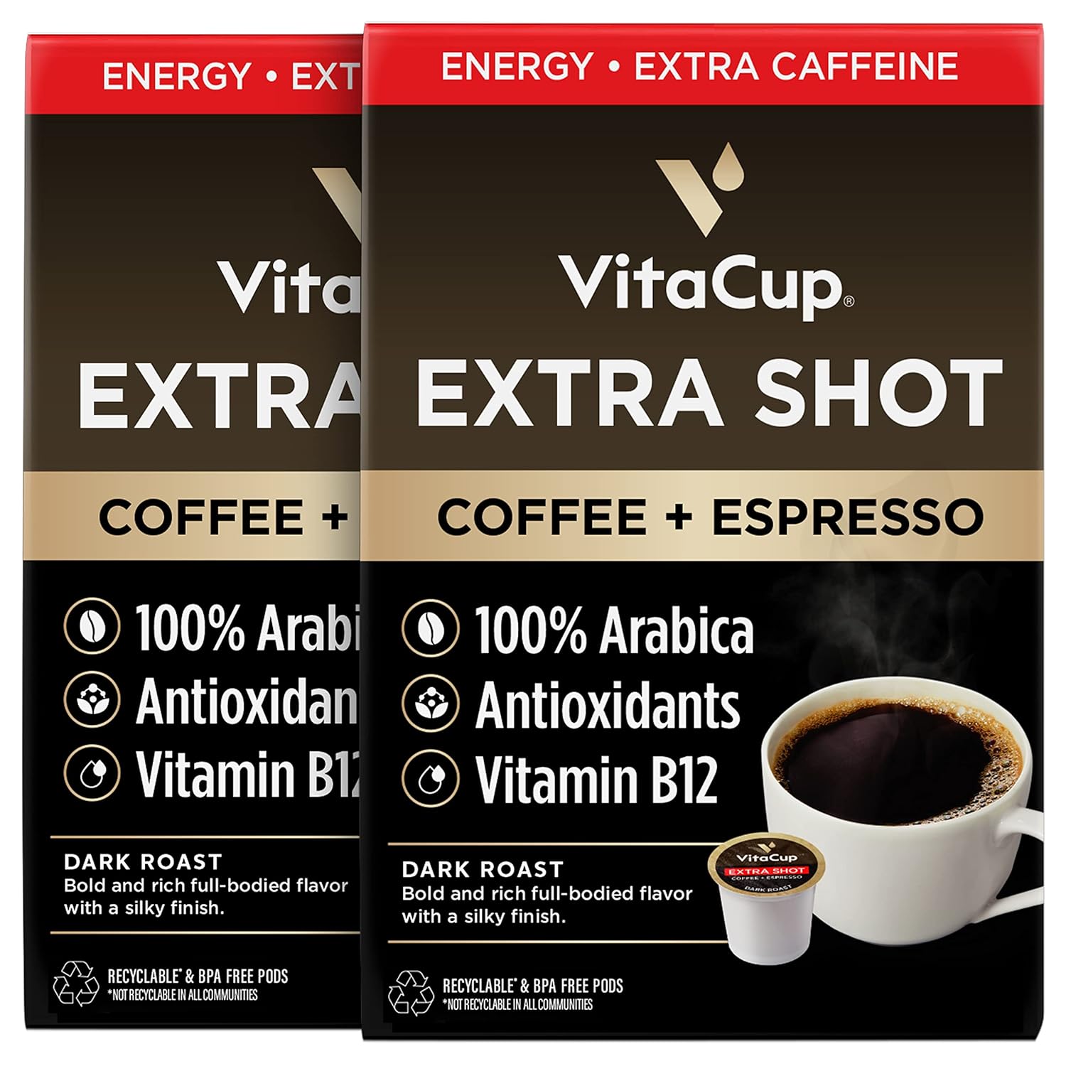 VitaCup Extra Shot Strong Coffee Pods for Bold Dark Roast Lovers