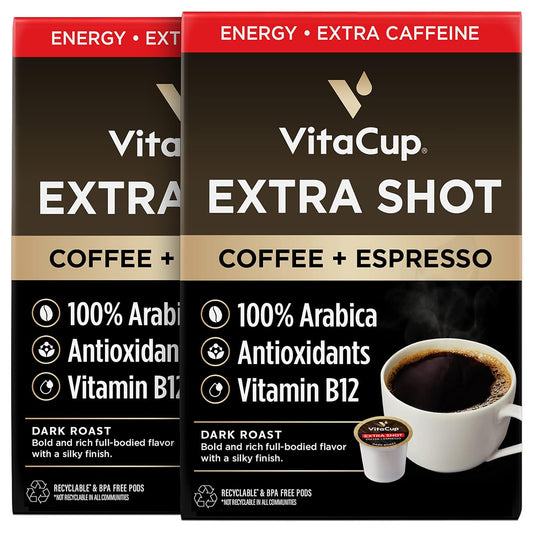 VitaCup Extra Shot Strong Coffee Pods for Bold Dark Roast Lovers