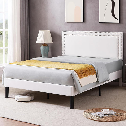 VECELO Queen Size Bed Frame with Adjustable Upholstered Headboard