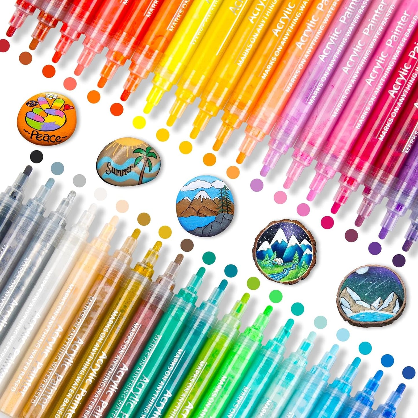 JR.WHITE 36 Acrylic Paint Pens for Rock Painting and Crafts