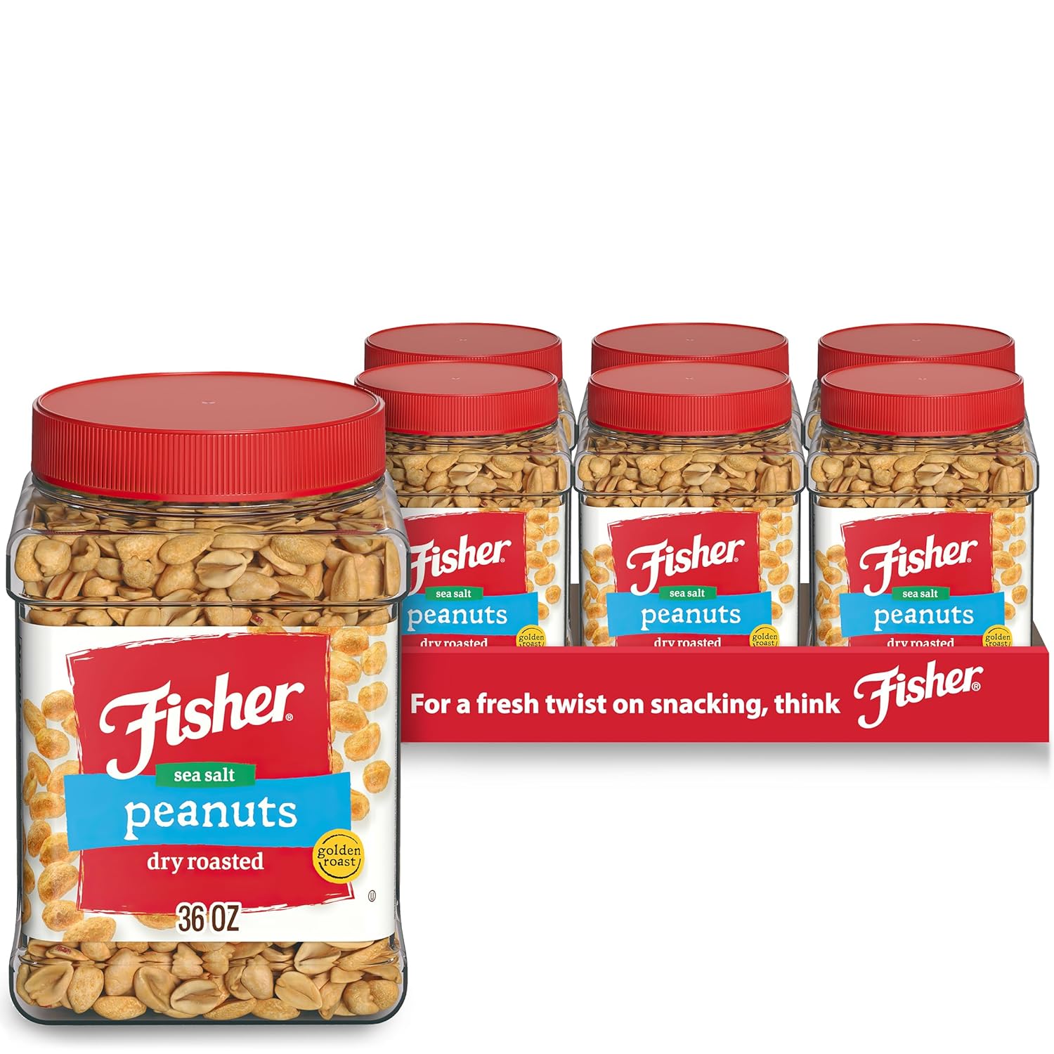 Fisher Snack Sea Salt Dry Roasted Peanuts - 36 Ounce Canisters