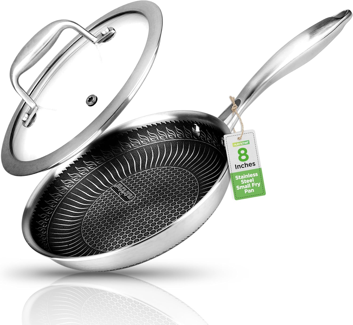 NutriChef 8 Inch Stainless Steel Frying Pan with Non-Stick Coating