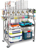 Fishing Pole Holders for Garage - All-In-One Rack with Wheels