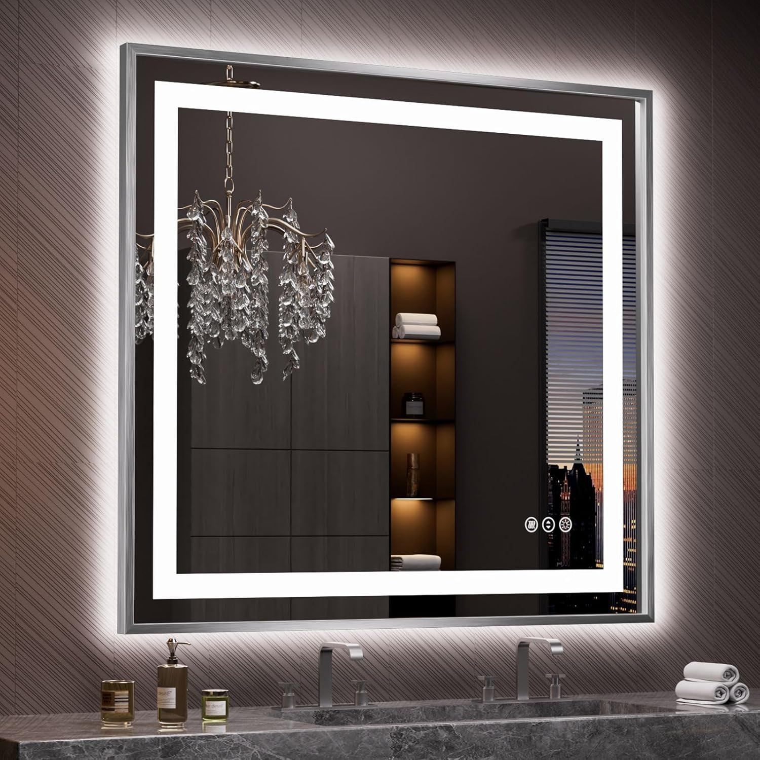Amorho 40X38 LED Bathroom Mirror with Front Light and Anti-Fog