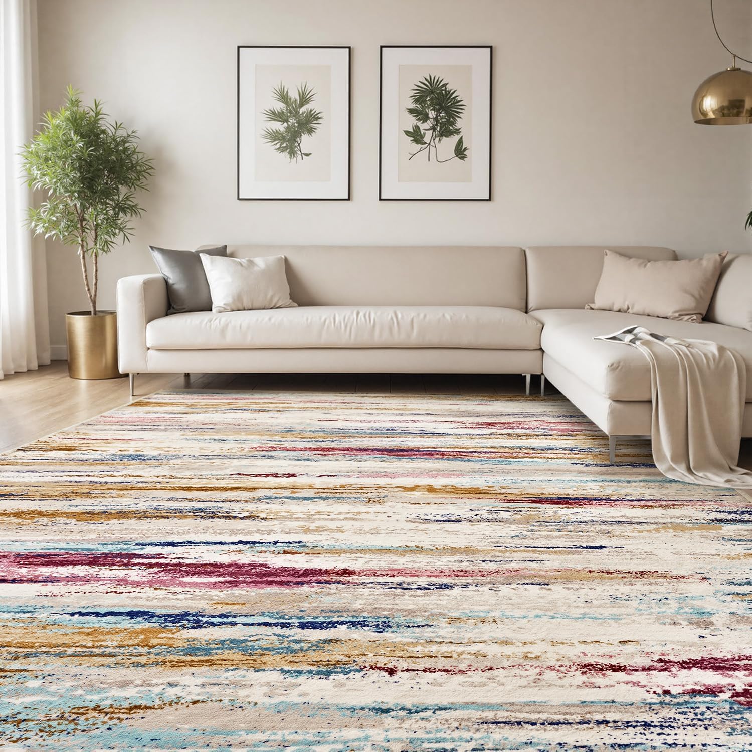 Colorful Modern Abstract Area Rug for Living Room and Playroom