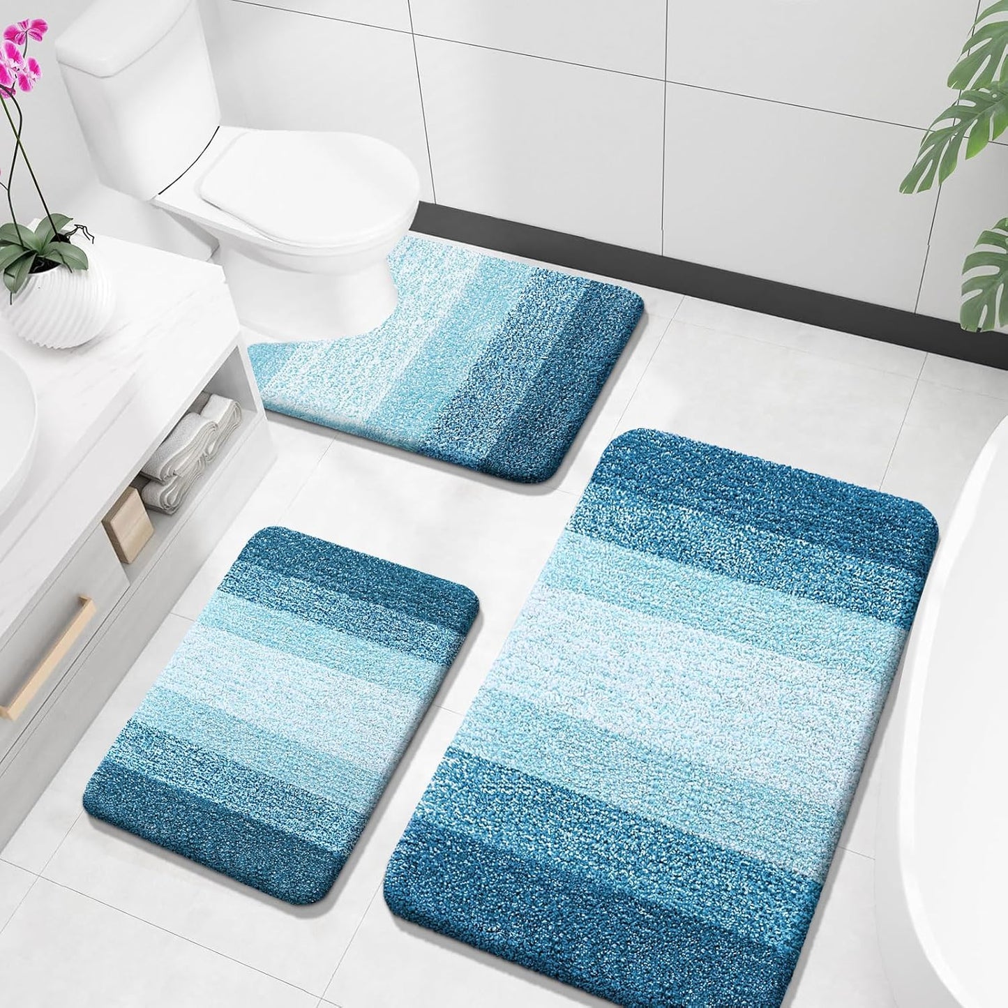 OLANLY Bathroom Rugs Sets 3 Piece Soft Absorbent Microfiber Mats