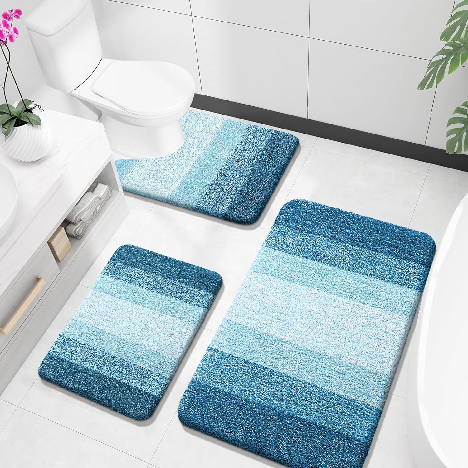 OLANLY Bathroom Rugs Sets 3 Piece Soft Absorbent Microfiber Mats