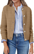 Cardigan Sweaters Button Down Crew Neck Open Front - Cozy Cropped Knit
