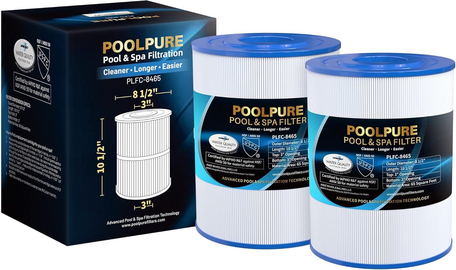 POOLPURE C-8465 Spa Filter for Watkins 31114 & More - 2 Pack