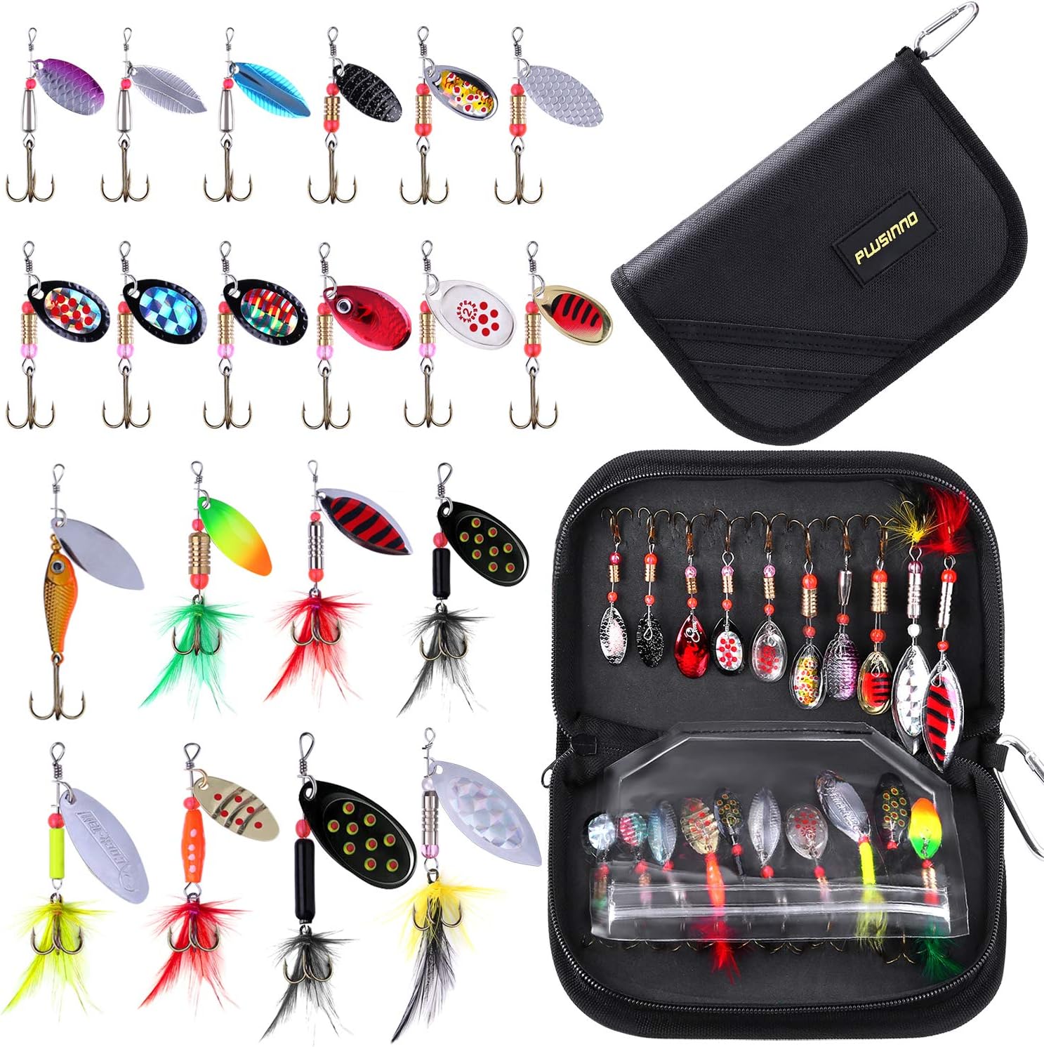 16pcs Bass Spinner Lures Set + Carry Bag