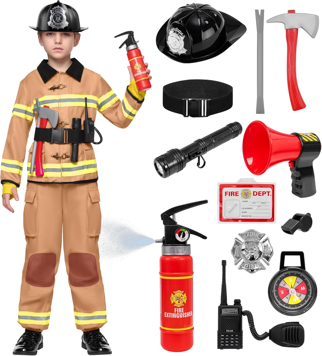 Firefighter Costume for Kids - 14PCS RolePlay Set for Fun