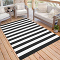 KOZYFLY Black and White Striped Outdoor Rug for Versatile Spaces