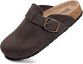 Womens Leather Clogs Slip-on Mules with Suede Cork Footbed
