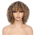OnePart 200% Density Short Kinky Curly Wave Wig with Bangs - Natural