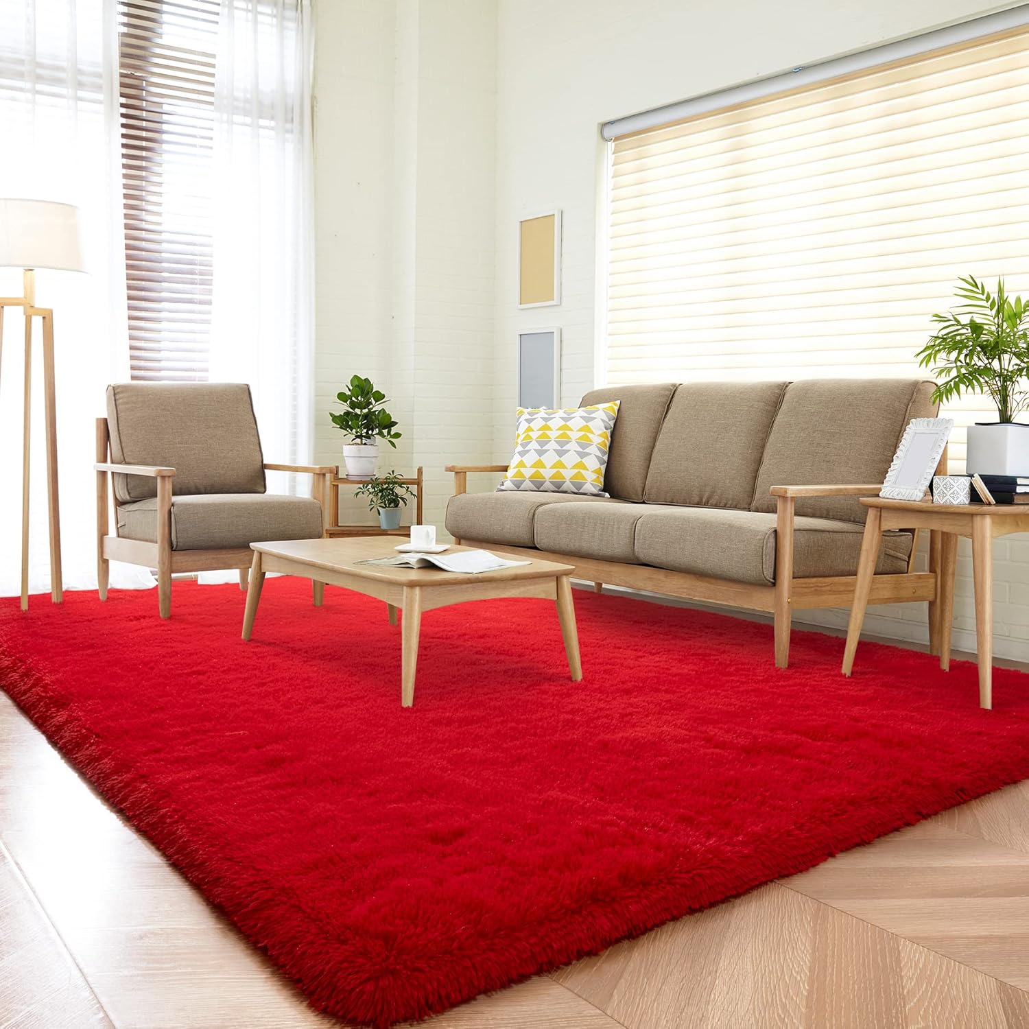 DETUM Red Living Room Rug 5X8 Soft and Fluffy Area Rug