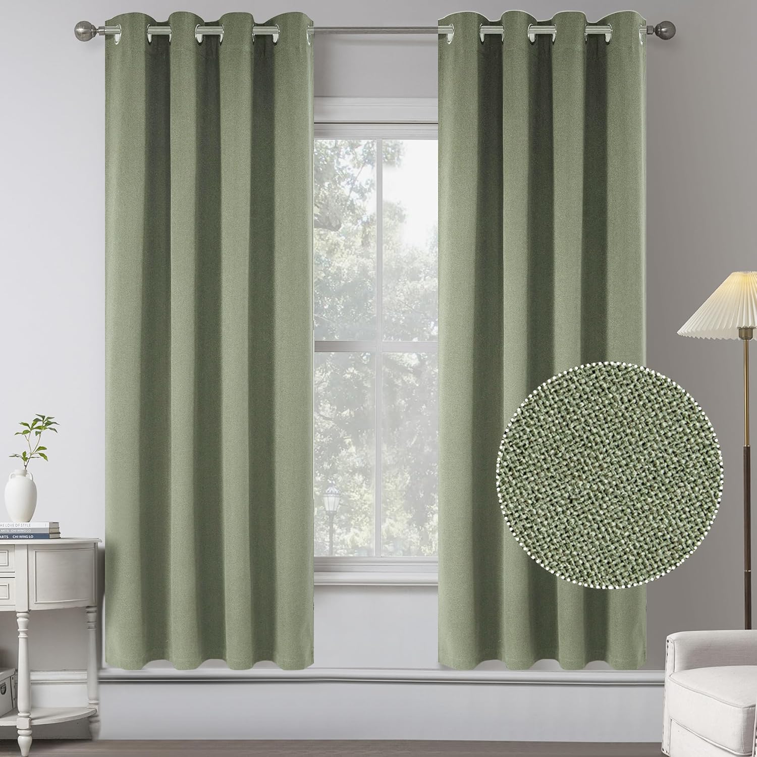 Light Sage Green Blackout Curtains for Bedroom and Living Room
