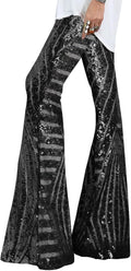 Women Sequin Pants High Waisted Wide Leg Flare - Night Out Ready