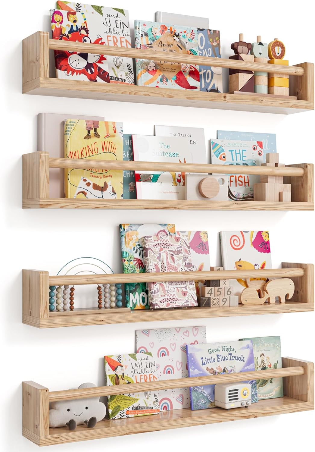 Nursery Wall Bookshelf Set of 4 for Kids' Rooms and Decor