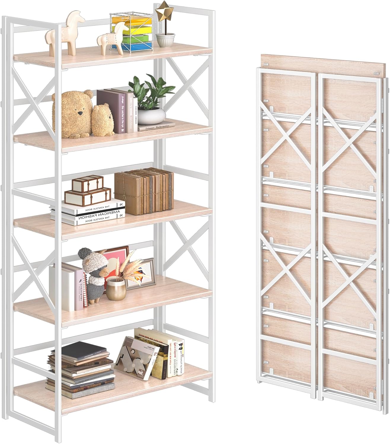 4NM 5 Tiers No Assembly Book Shelves for Home Office and Living Room