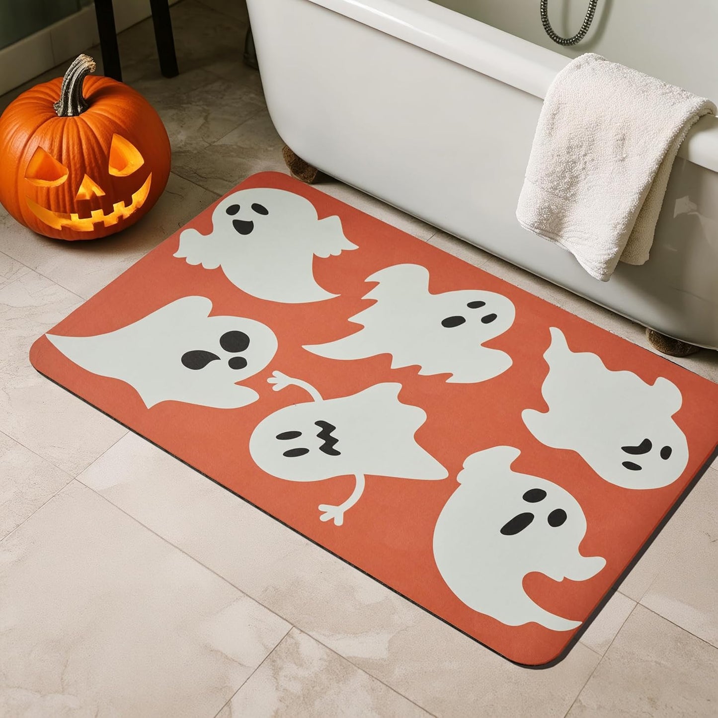 Halloween Bath Mat with Cute Ghosts for Spooky Decor