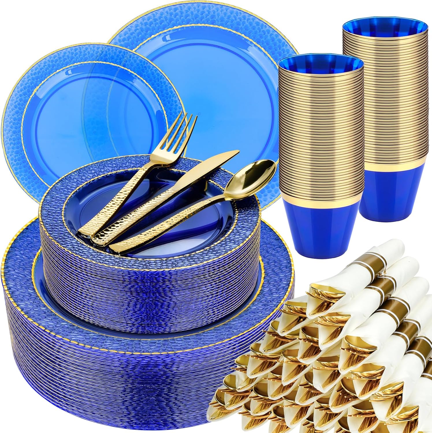 350PCS Clear Blue Plastic Plates for Elegant Party Dining