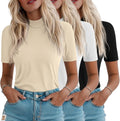 Women's 3 Pack Half Sleeve Mock Turtleneck Tops - Stretchy Summer