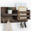 Paulownia Wood Mail Organizer for Wall with Shelf and Hooks - Rustic