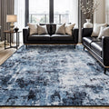 Rugflix 9x12 Area Rug Navy Blue Black - Washable Low Pile Modern Rug