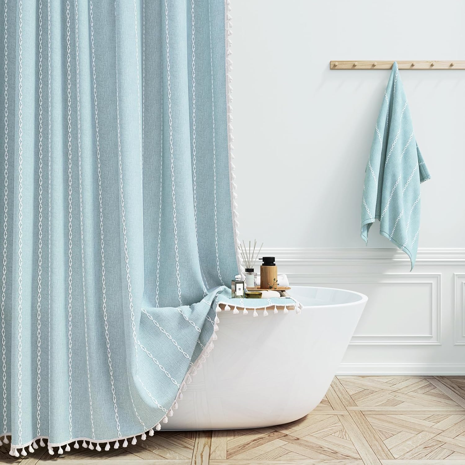 Boho Chic Striped Tassel Shower Curtain Set for Modern Bathrooms