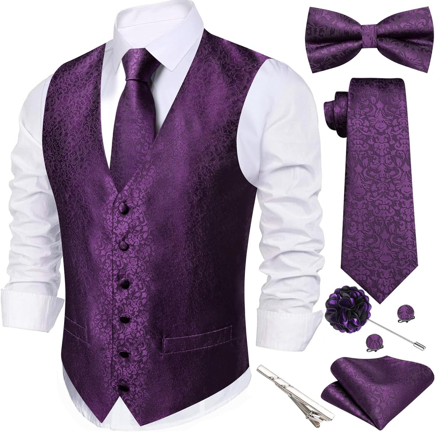 Stylish Barry.Wang Men's Suit Vest Tie Bowtie Set for Weddings