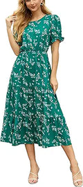 GRECERELLE Women's Casual Loose Crewneck Boho Midi Dress
