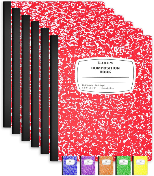 6 Pack Wide Ruled Marble Composition Notebooks - 100 Sheets