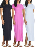 Womens Maxi T-Shirt Summer Dress 3-Pack with Slit - Versatile Everyday