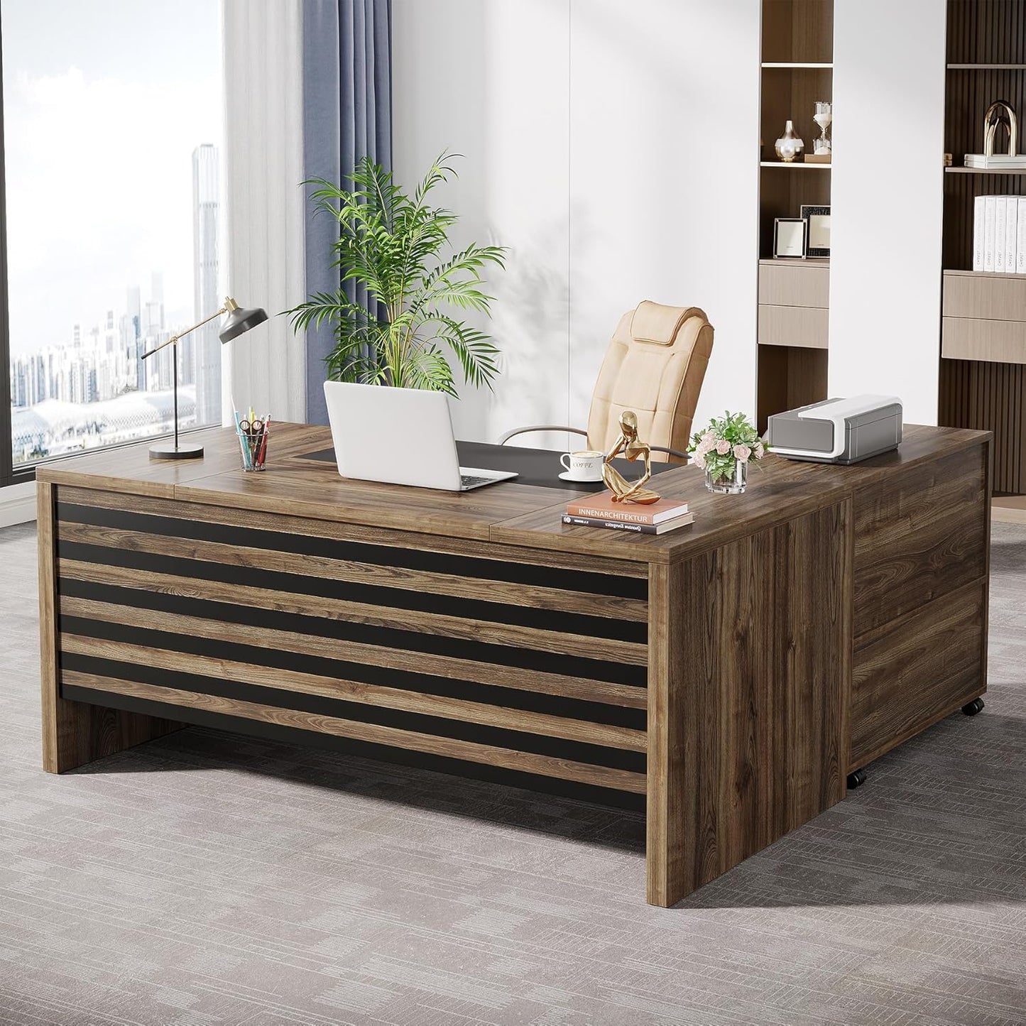 Tribesigns L-Shaped Executive Desk with Storage
