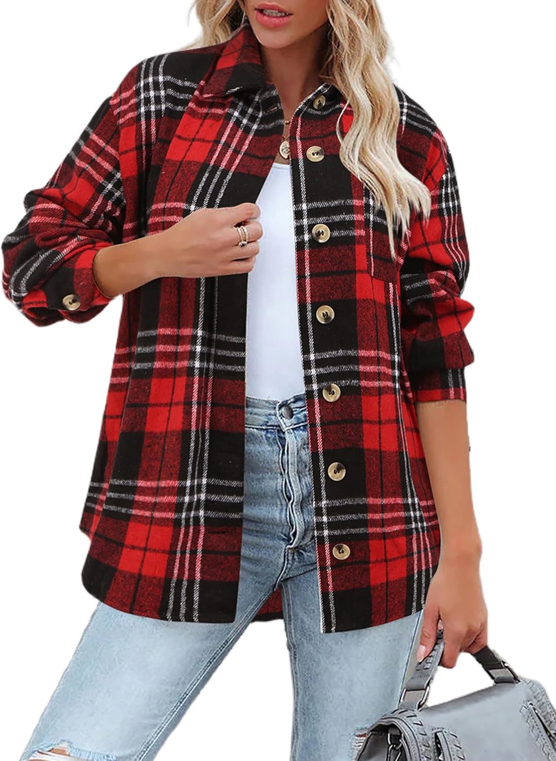 Stylish Zeagoo Women Flannel Shacket Jacket for Fall Outfits